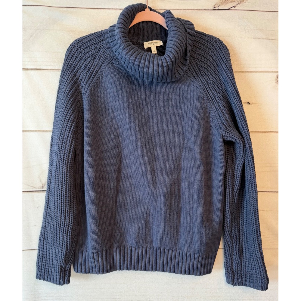 Haven Well Within Blue Ribbed Raglan Turtleneck Sweater Womens Medium